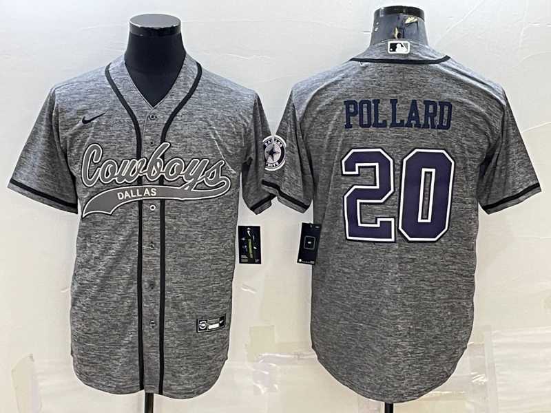 Men's Dallas Cowboys #20 Tony Pollard Grey Gridiron With Patch Cool Base Stitched Baseball Jersey